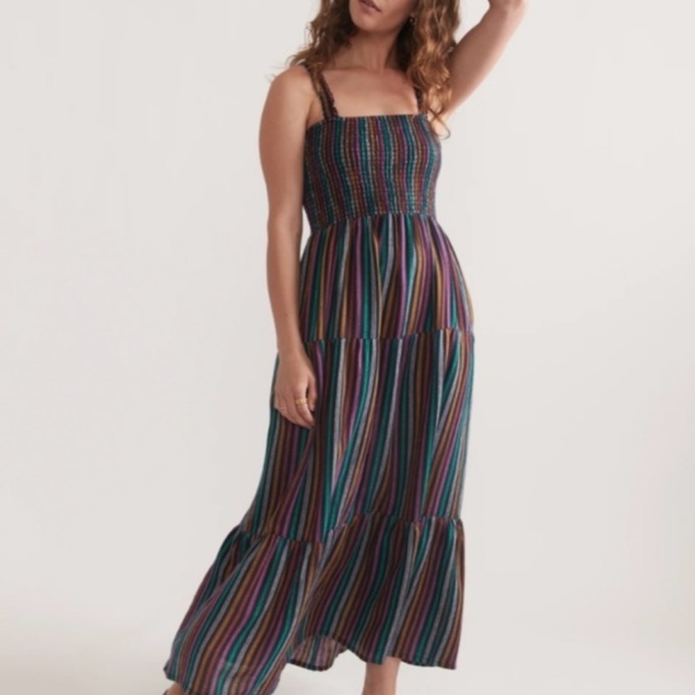 NWT Marine Layer Selene Smocked Maxi Dress in Multi Stripe